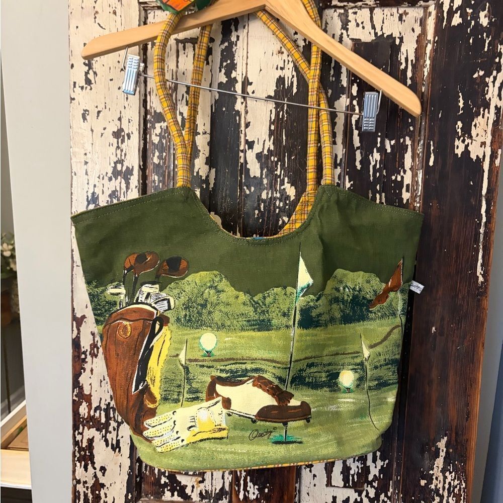 Anne Ormsby canvas 90’s Green Golf-Themed Tote Bag